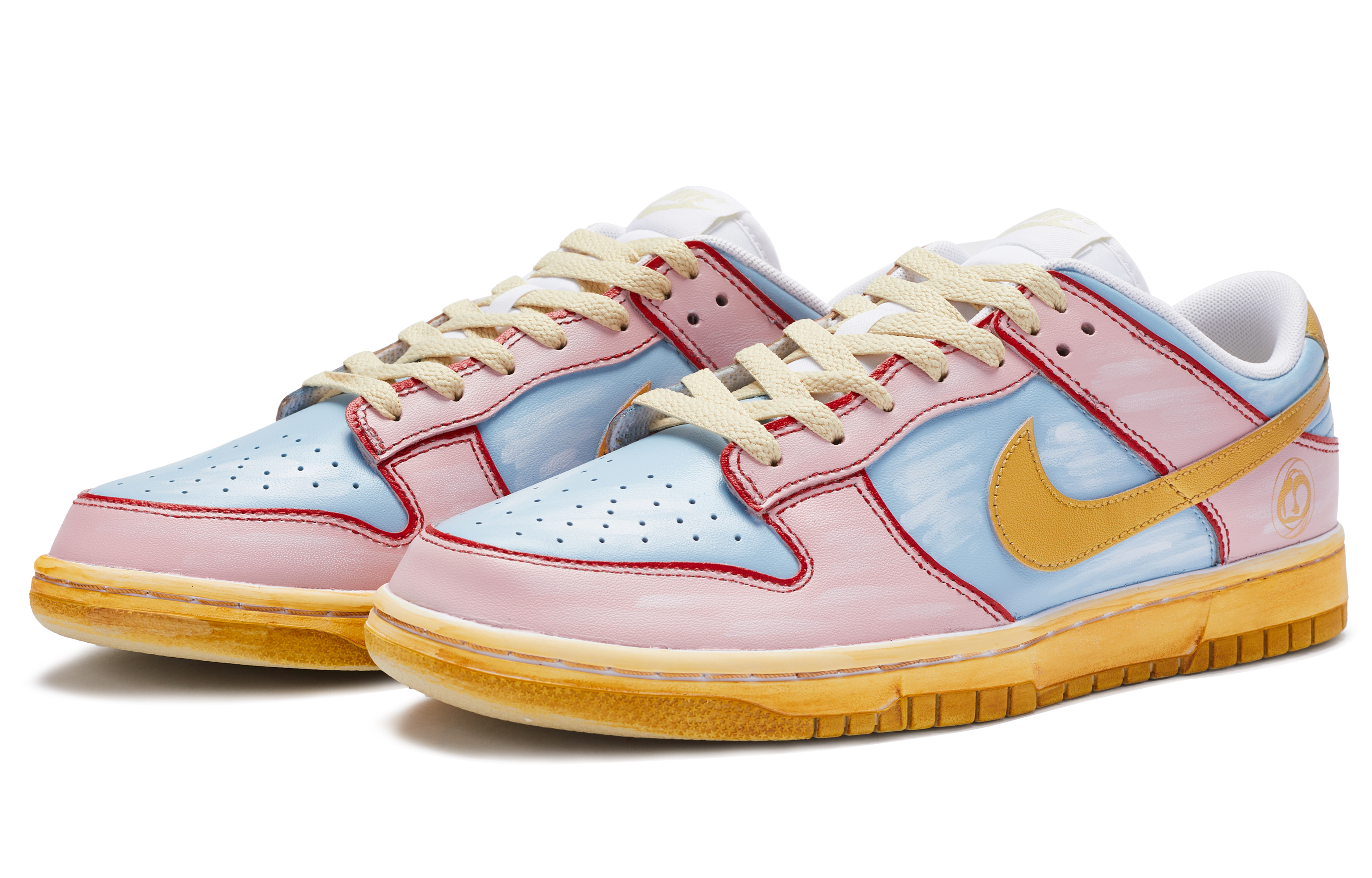 Lookbook [Kasut Custom] Nike Dunk Low 'Bubblegum Lukisan Tangan Pink Lembut Biru Emas' DV0833-100(TeamR-男款泡泡糖)