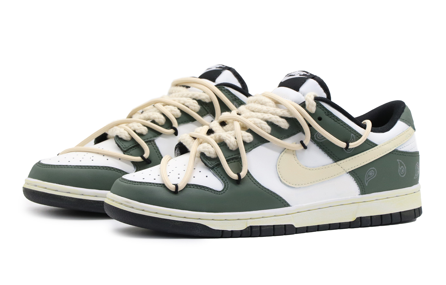 Lookbook [Zapatillas Personalizadas] Nike Dunk Low 'Cactus Paisley Blanco-Verde' CW1590-100(Team57-女款仙人掌)