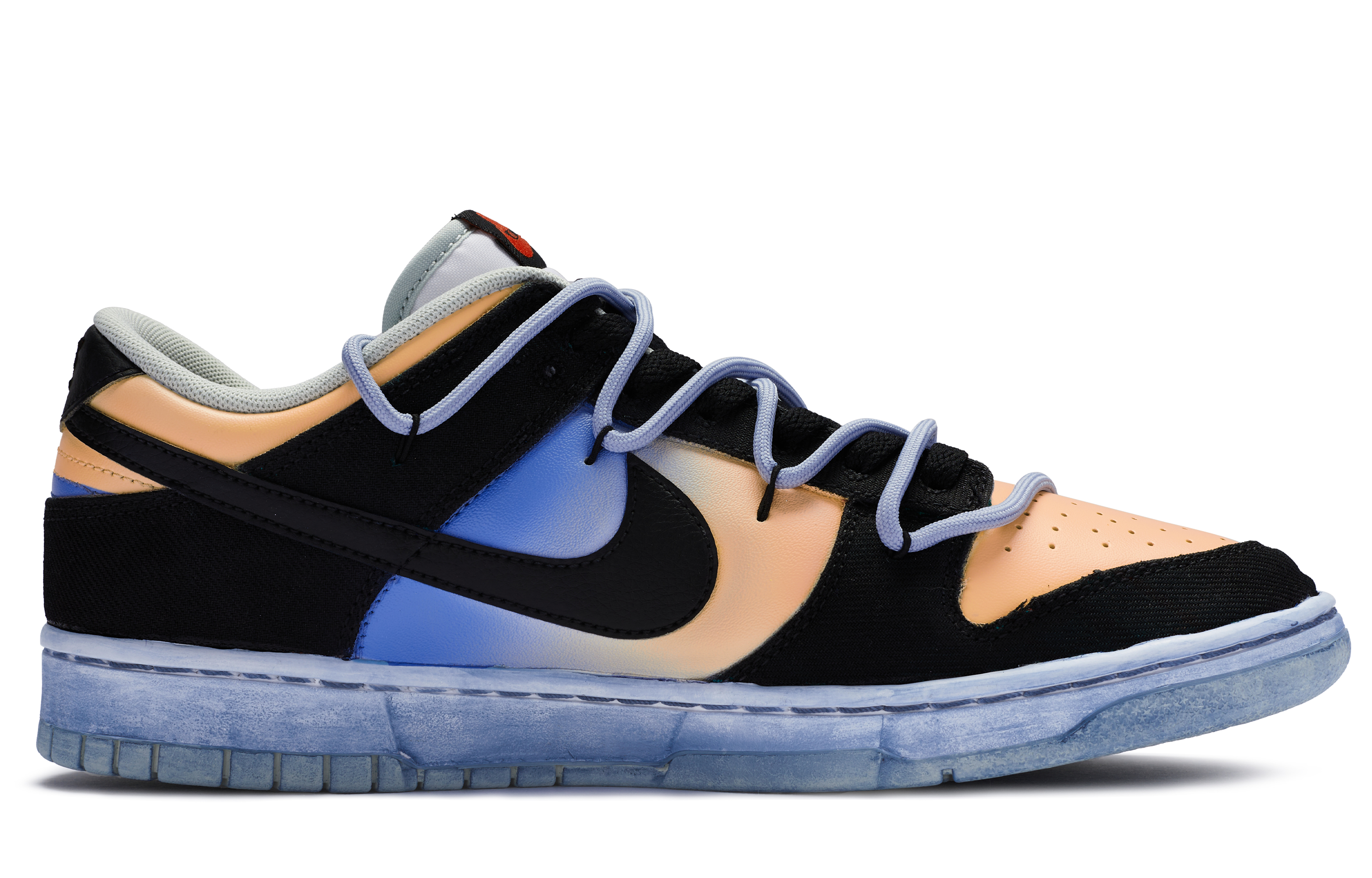 Order [定制鞋] 耐克Dunk Low加州日落渐变解构手绘做旧 DV0827-100(Team80-男款加州落日黑橘蓝)