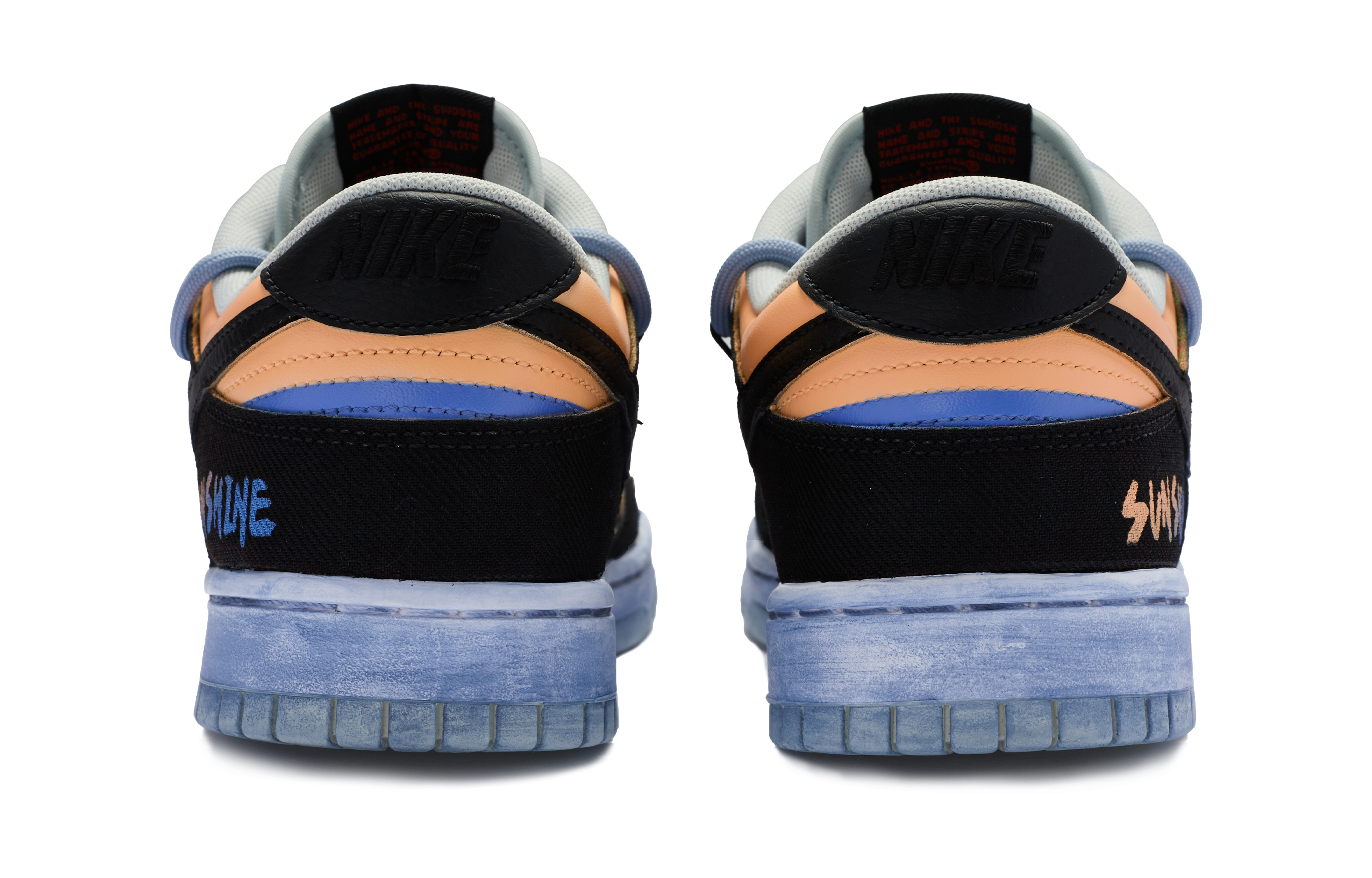 Shop [定制鞋] 耐克Dunk Low加州日落渐变解构手绘做旧 DV0827-100(Team80-男款加州落日黑橘蓝)