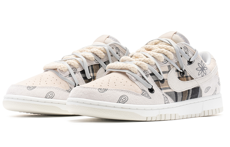 Lookbook 【カスタムシューズ】ナイキ ダンクロー「カシュー フラワークレーン スエード」 DD8338-001(TeamB-男款腰果花米白)