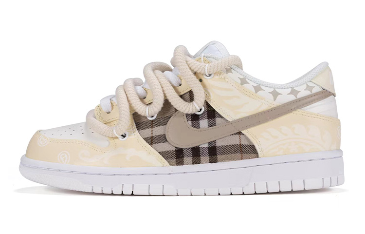 Order 【定制球鞋】 Nike Dunk Low 解構鞋帶 腰果花 手繪噴繪 特殊鞋盒 低幫 板鞋 GS 米白