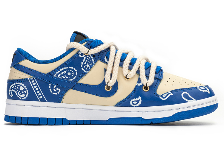 Order 【定制鞋款】耐克Dunk低帮 '腰果花解构系带 - 奶油闪电蓝' DD1391-001(TeamA-DKL男款腰果花小TS)