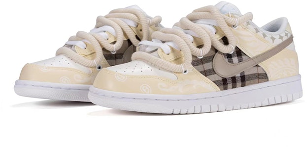 【定制球鞋】 Nike Dunk Low 解構鞋帶 腰果花 手繪噴繪 特殊鞋盒 低幫 板鞋 GS 米白 Shop 【定制球鞋】 Nike Dunk Low 解構鞋帶 腰果花 手繪噴繪 特殊鞋盒 低幫 板鞋 GS 米白