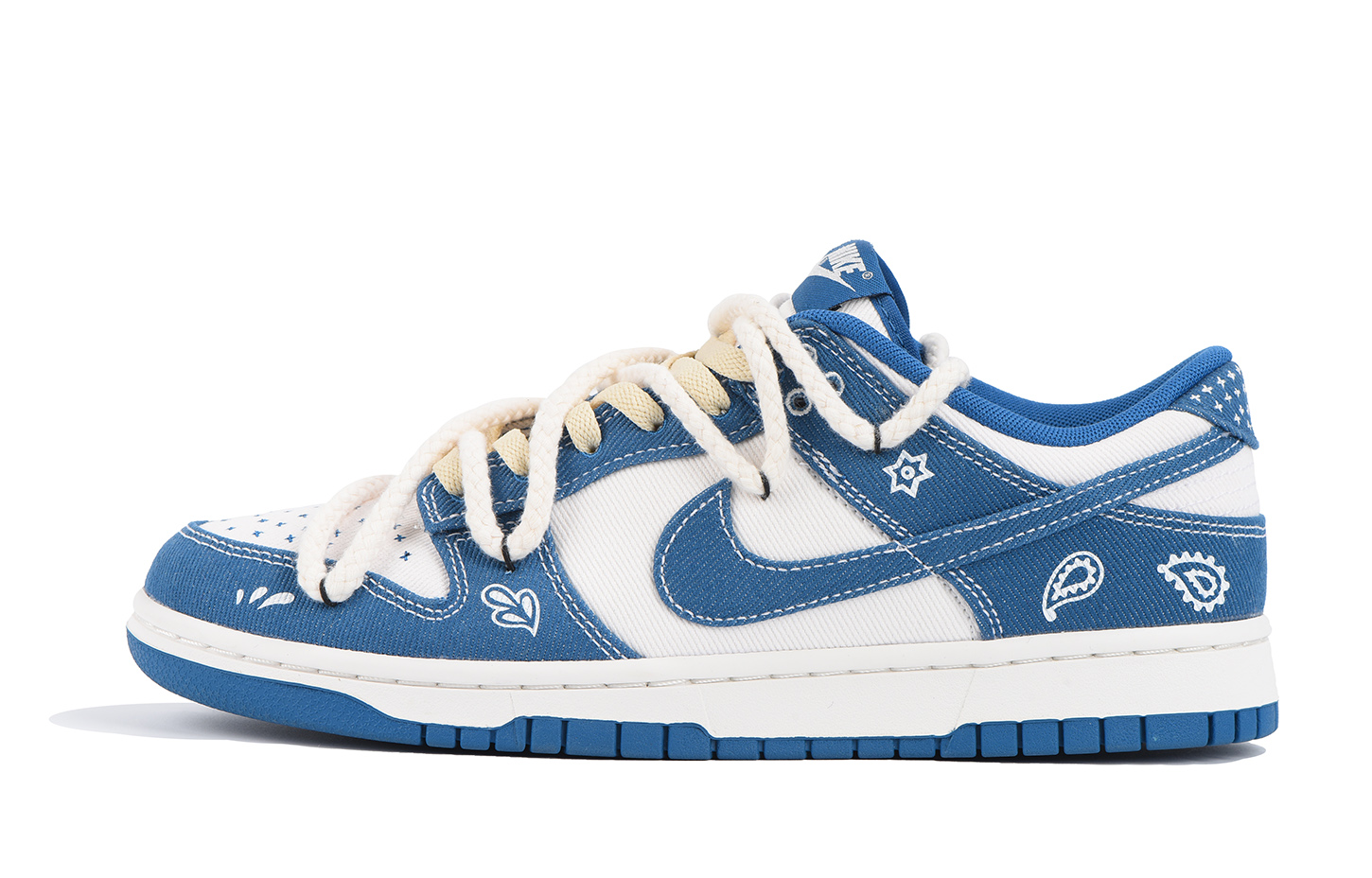 [Custom Shoes] Nike Dunk Low 'Cashew Paisley Industrial Denim Deconstructed Blue-White'