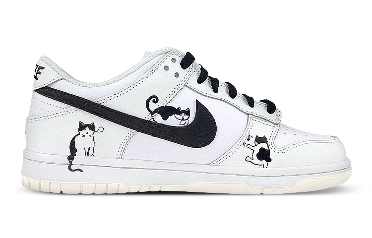Order 【訂製球鞋】 Nike Dunk Low 趣味貓咪 寵物 貓爪塗鴉 低幫 板鞋 GS 白黑