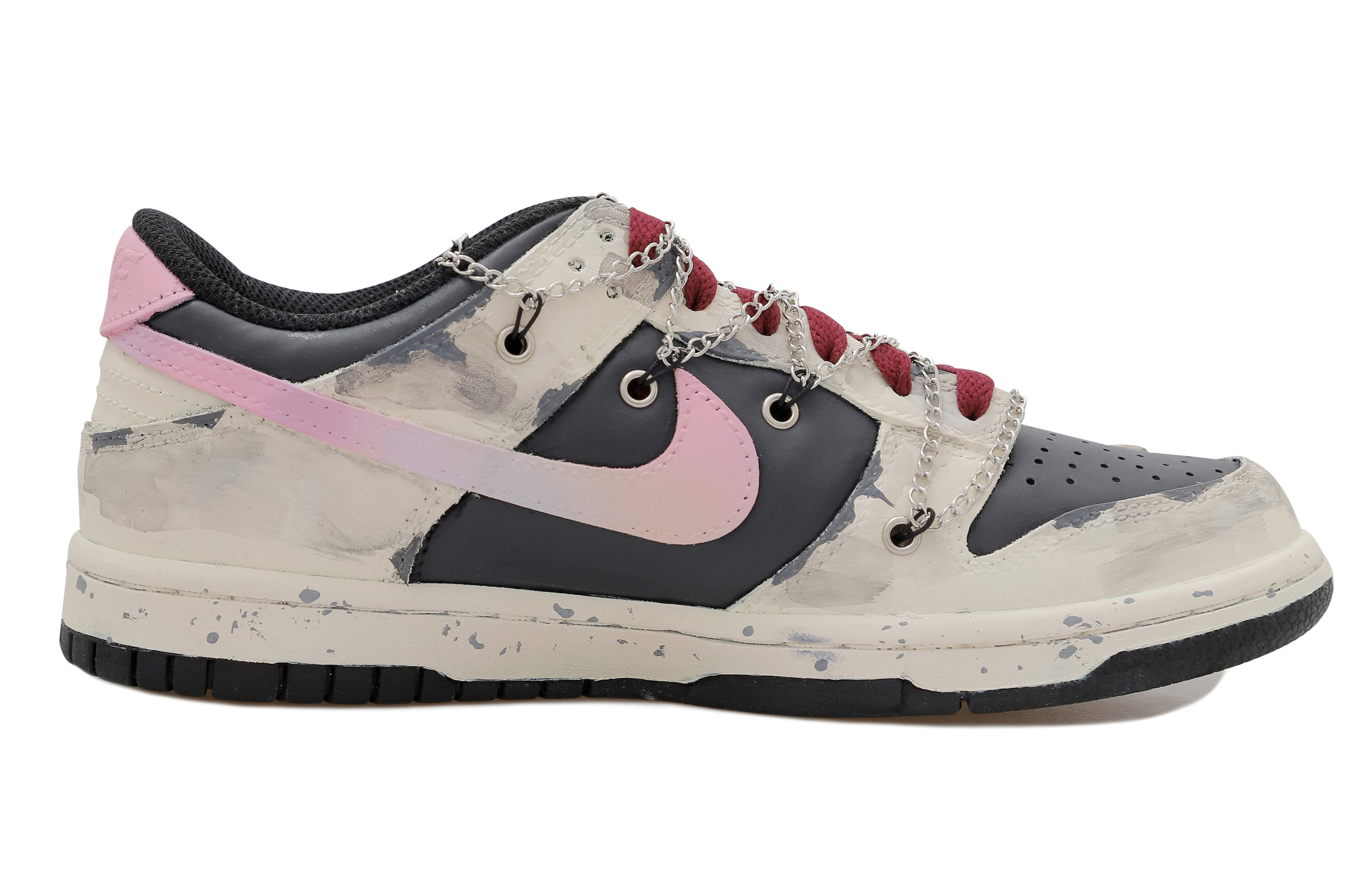[Custom Shoes] Nike Dunk Low 'Chain Gradient Industrial Splatter Deconstructed Graffiti Black Pink' 圖 3