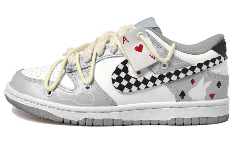 Buy [Kasut Custom] Nike Dunk Low 'Checkered Patchwork Rabbit Year Kelabu Putih Hitam' DJ6188-003(Team拾玖-灰白扑克男S-BOX)