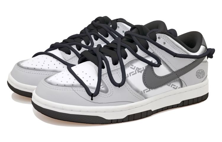 Lookbook [Kasut Tempahan Khas] Nike Dunk Low 'Elemen Cina - Hitam Putih Kelabu' DD1391-100(Team拾玖-回字纹男S-BOX)