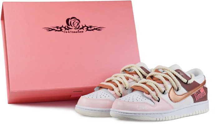 【定制球鞋】 Nike Dunk Low 巧克力之戀 雙鞋帶 解構風 粗鞋帶 低幫 板鞋 GS 白棕粉 Buy 【定制球鞋】 Nike Dunk Low 巧克力之戀 雙鞋帶 解構風 粗鞋帶 低幫 板鞋 GS 白棕粉