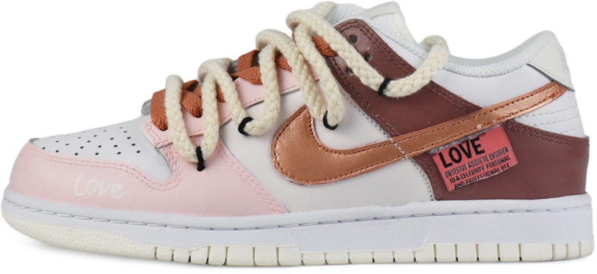 【定制球鞋】 Nike Dunk Low 巧克力之戀 雙鞋帶 解構風 粗鞋帶 低幫 板鞋 GS 白棕粉 Order 【定制球鞋】 Nike Dunk Low 巧克力之戀 雙鞋帶 解構風 粗鞋帶 低幫 板鞋 GS 白棕粉