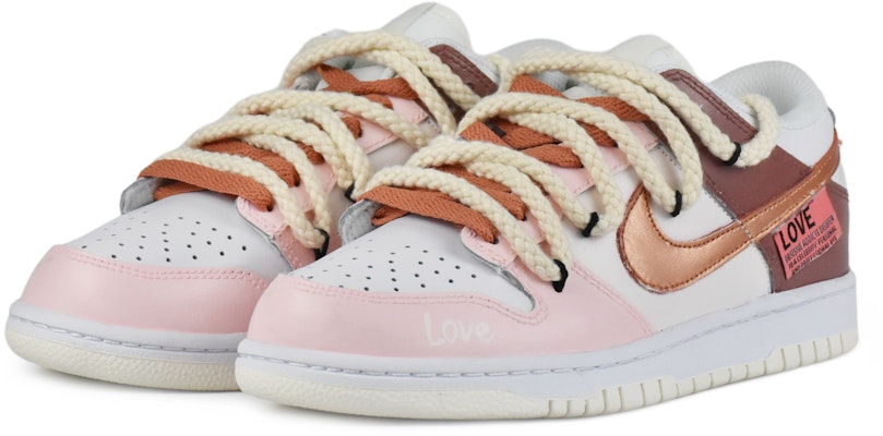 【定制球鞋】 Nike Dunk Low 巧克力之戀 雙鞋帶 解構風 粗鞋帶 低幫 板鞋 GS 白棕粉 Shop 【定制球鞋】 Nike Dunk Low 巧克力之戀 雙鞋帶 解構風 粗鞋帶 低幫 板鞋 GS 白棕粉
