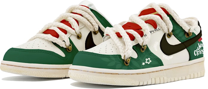 【定製球鞋】 Nike Dunk Low 浸染 解構鞋帶 Vibe風 氧化做舊 聖誕限定 低幫 板鞋 GS 黑綠 Lookbook 【定製球鞋】 Nike Dunk Low 浸染 解構鞋帶 Vibe風 氧化做舊 聖誕限定 低幫 板鞋 GS 黑綠