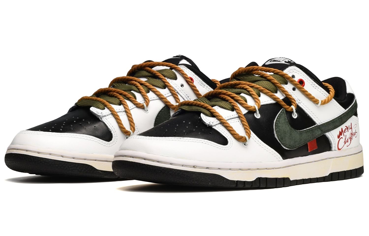 Shop 【カスタムシューズ】ナイキ ダンク ロー「クリスマスナイトグラフィティ」 DD1391-100(TeamE-男款圣诞夜白黑绿)