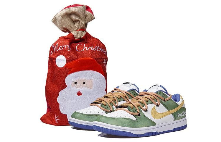 Buy [定制鞋款] 耐克Dunk Low '圣诞起源1.0棕色鞋带' FD9064-110(TeamP-冰雪起源男女同款白绿黄)