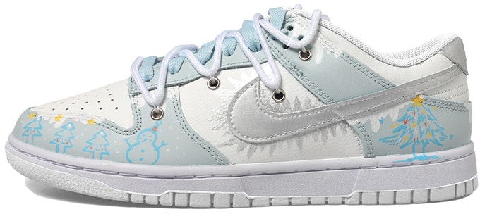 custom-shoes-nike-dunk-low-christmas-stars-snowman-silver-swoosh
