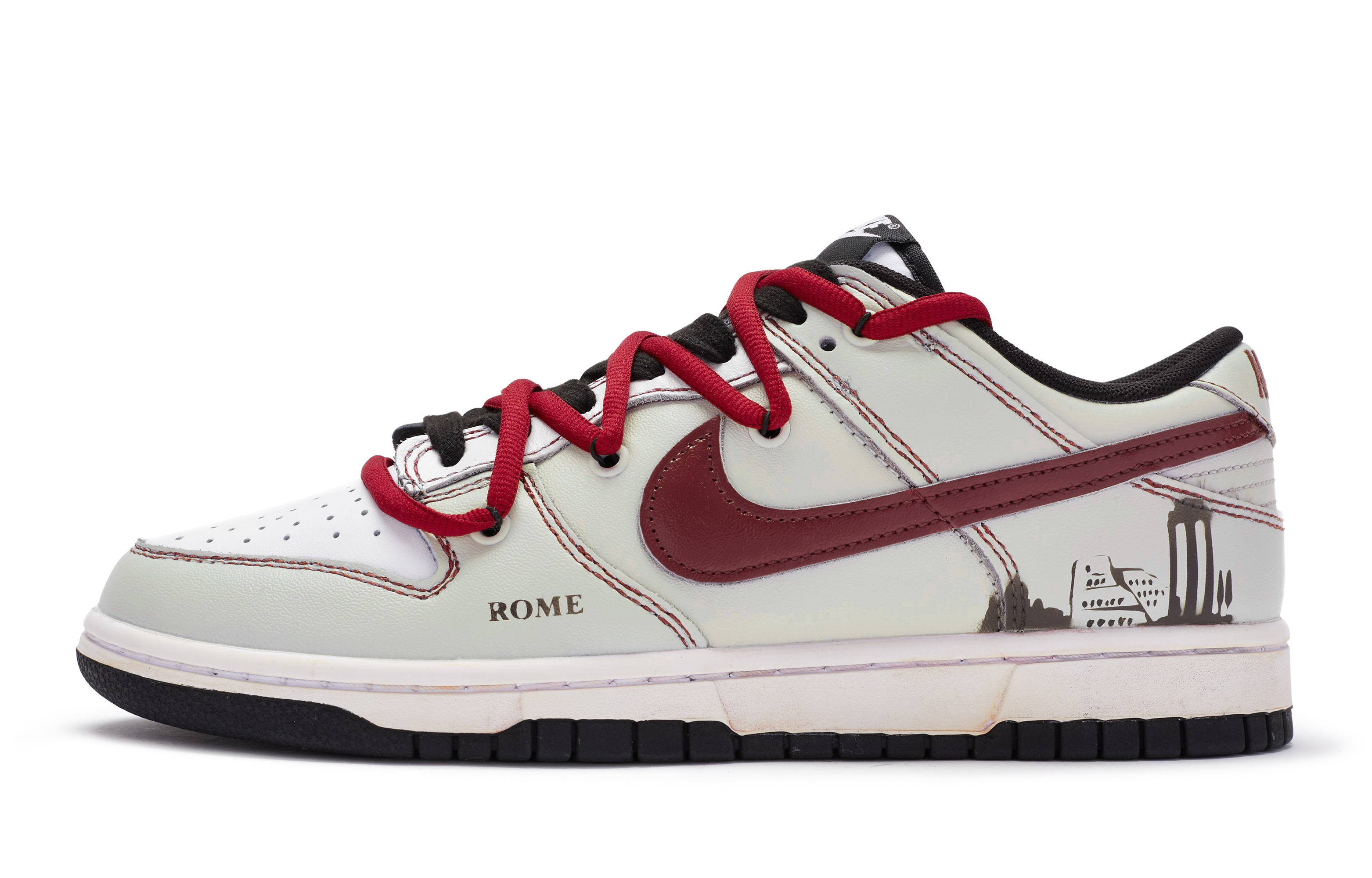 Buy 나이키 덩크 로우 '시티 러브 - 베이지 블랙 레드' (커스텀) CW1590-100(TeamR-女款罗曼S-BOX)