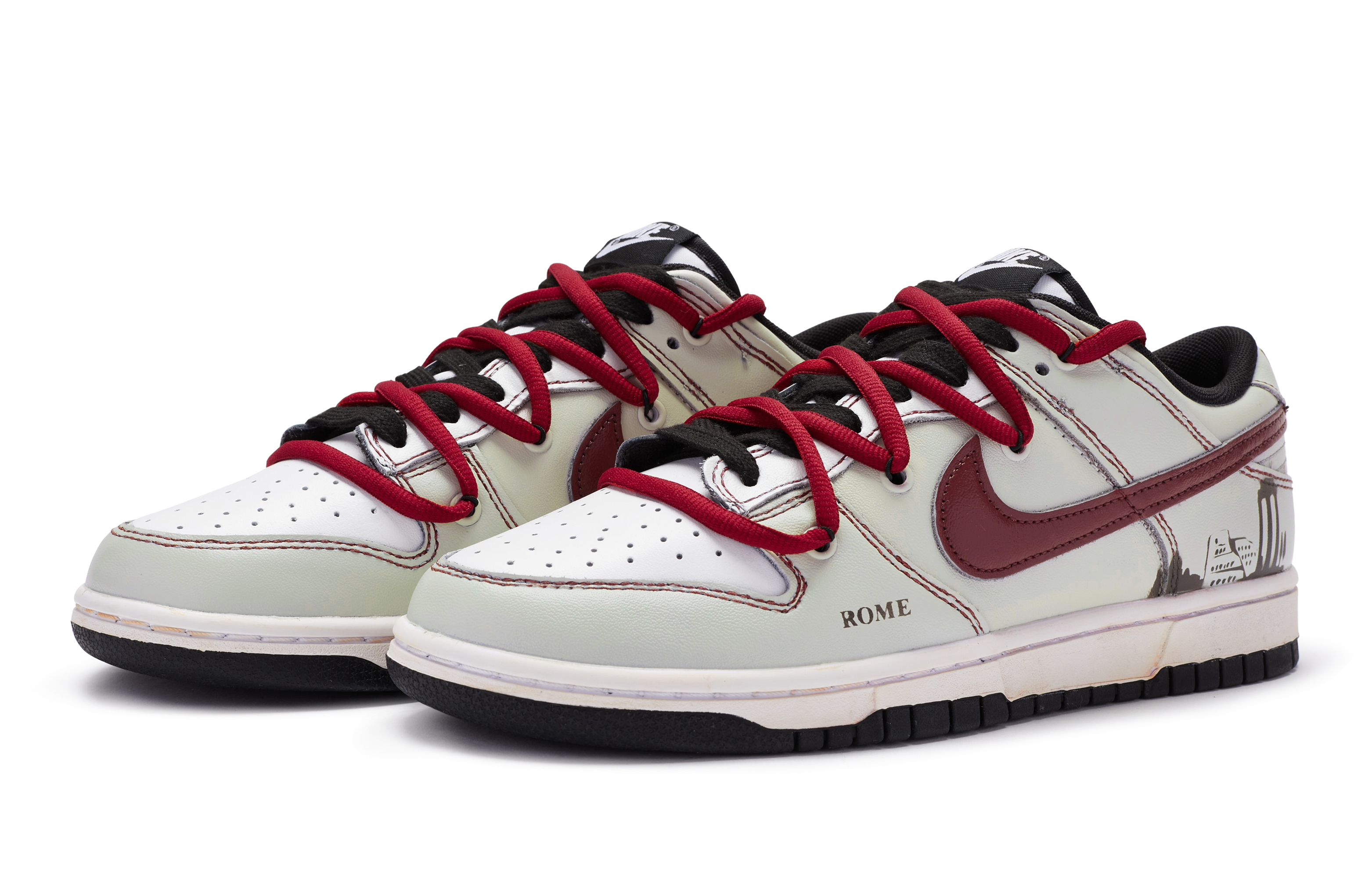 Lookbook 나이키 덩크 로우 '시티 러브 - 베이지 블랙 레드' (커스텀) CW1590-100(TeamR-女款罗曼S-BOX)