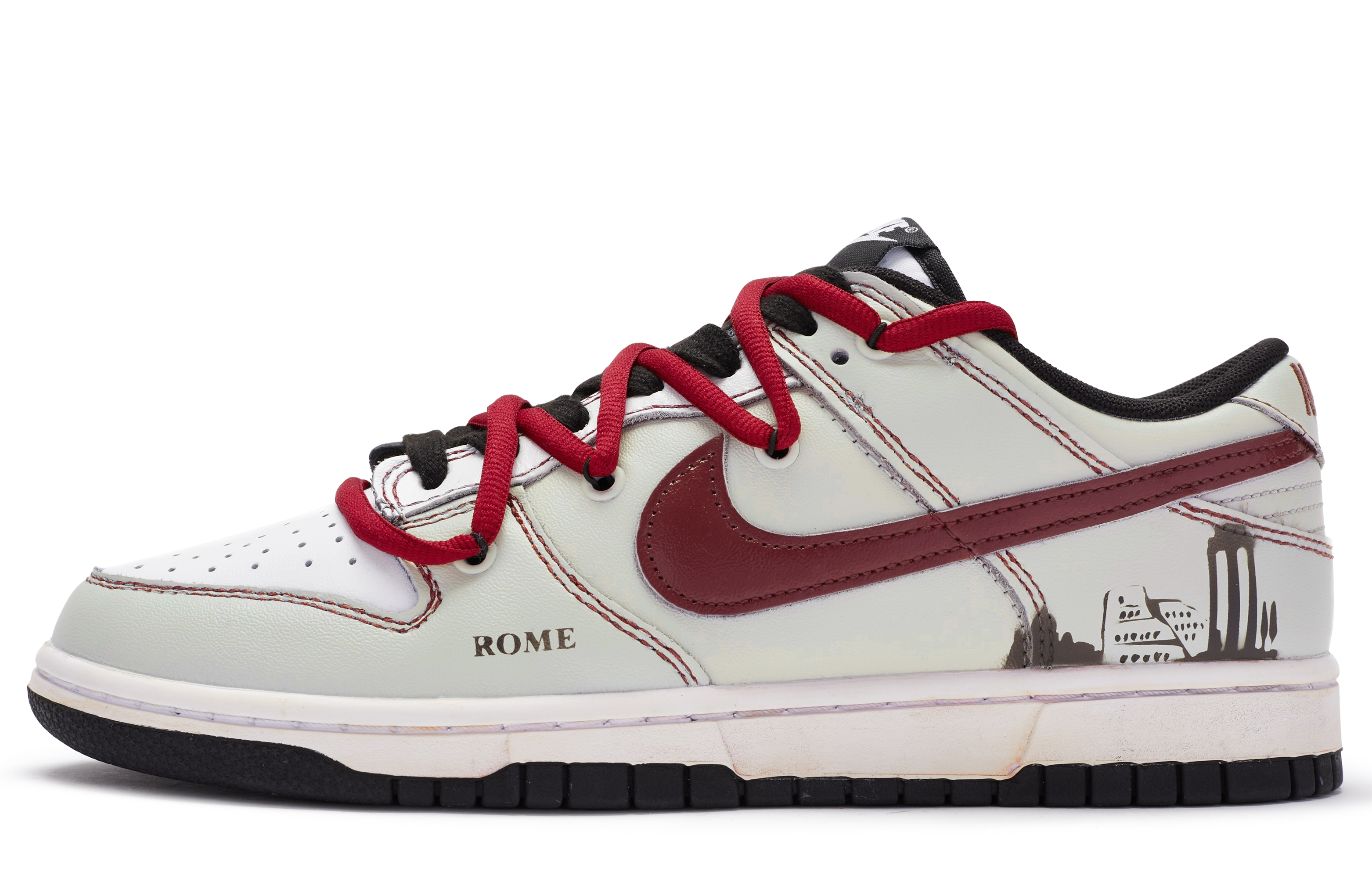 Buy [Nike Custom] Dunk Low 'Tema Kota Dilukis Tangan Krim Hitam Merah' DD1391-100(TeamR-男款罗曼)