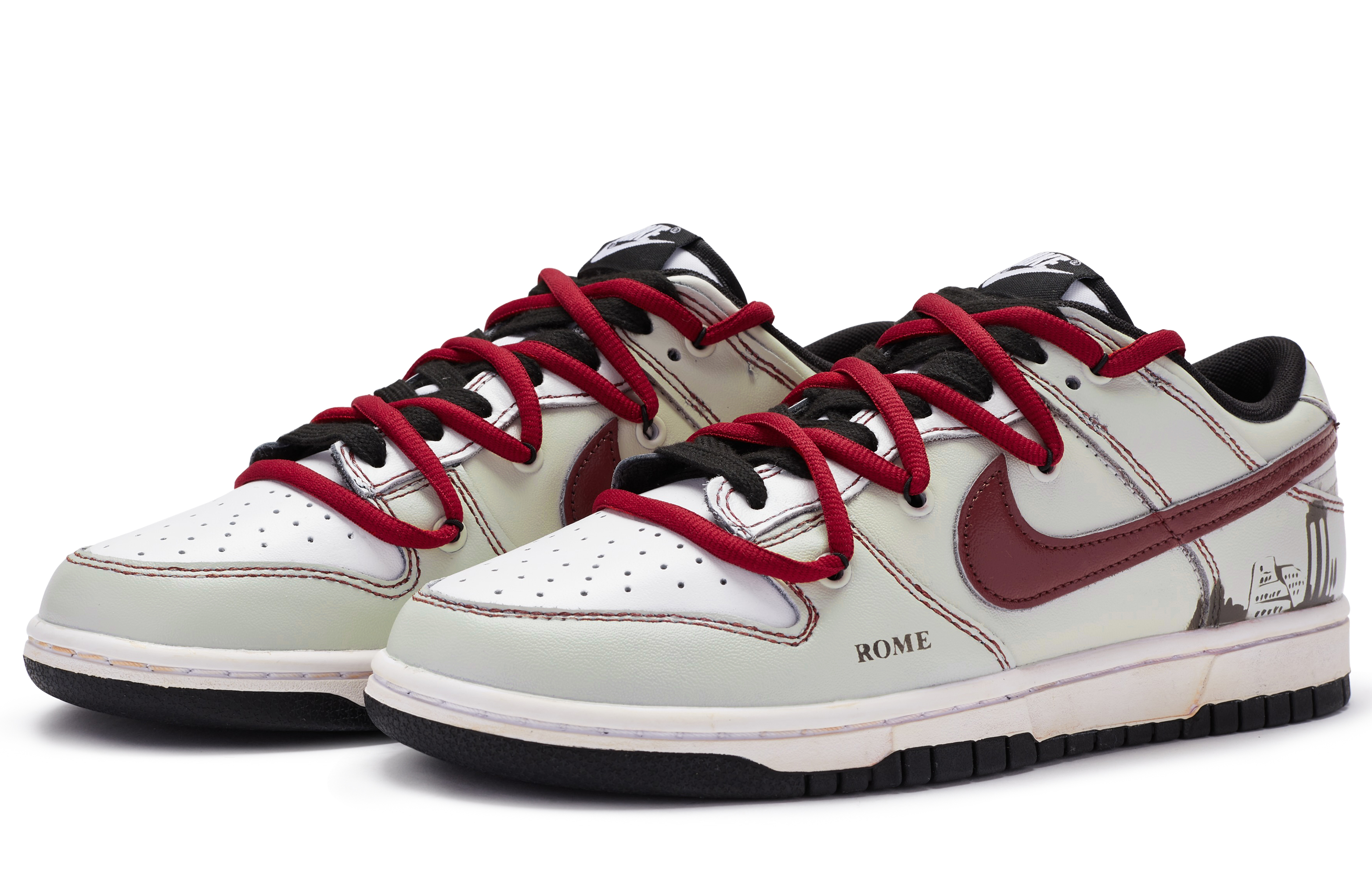 Lookbook [Nike Custom] Dunk Low 'Tema Kota Dilukis Tangan Krim Hitam Merah' DD1391-100(TeamR-男款罗曼)