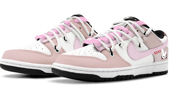 【定製球鞋】 Nike Dunk Low 解構鞋帶 CNY 卡通兔子 低幫 板鞋 GS 粉白 兔年限定 特殊鞋盒 Lookbook 【定製球鞋】 Nike Dunk Low 解構鞋帶 CNY 卡通兔子 低幫 板鞋 GS 粉白 兔年限定 特殊鞋盒