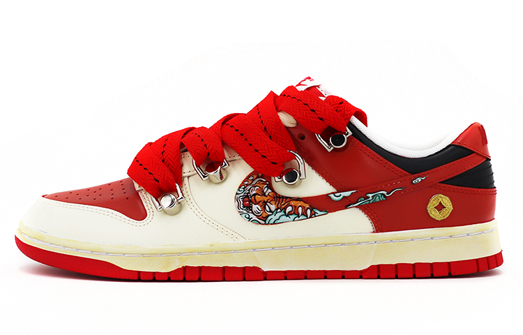 Buy [Sepatu Kustom] Nike Dunk Low 'CNY Gaya Macan' DD1391-600-(TeamK-男款白红S-BOX)
