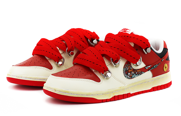 Lookbook [Sepatu Kustom] Nike Dunk Low 'CNY Gaya Macan' DD1391-600-(TeamK-男款白红S-BOX)