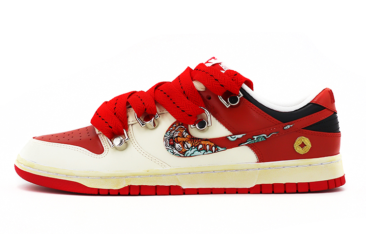 Buy 【定製球鞋】Nike Dunk Low Vibe風做舊 解構鞋帶 CNY虎年限定 3D燙印浮雕 中國風元寶 低幫 板鞋 男款 白紅