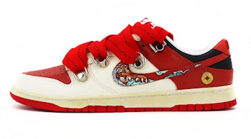 【定製球鞋】Nike Dunk Low Vibe風做舊 解構鞋帶 CNY虎年限定 3D燙印浮雕 中國風元寶 低幫 板鞋 男款 白紅 Buy 【定製球鞋】Nike Dunk Low Vibe風做舊 解構鞋帶 CNY虎年限定 3D燙印浮雕 中國風元寶 低幫 板鞋 男款 白紅