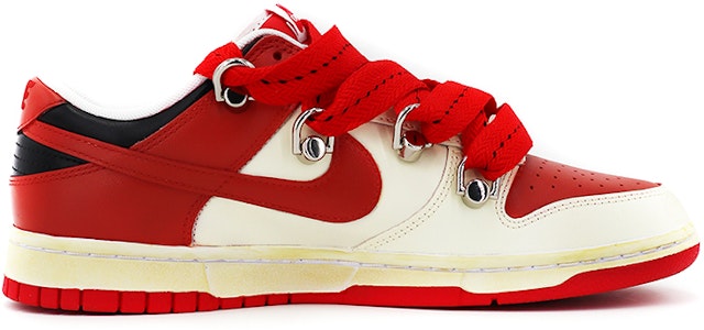【定製球鞋】Nike Dunk Low Vibe風做舊 解構鞋帶 CNY虎年限定 3D燙印浮雕 中國風元寶 低幫 板鞋 男款 白紅 Order 【定製球鞋】Nike Dunk Low Vibe風做舊 解構鞋帶 CNY虎年限定 3D燙印浮雕 中國風元寶 低幫 板鞋 男款 白紅