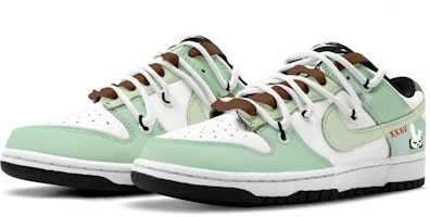 【訂製球鞋】 Nike Dunk Low 解構鞋帶 CNY兔年限定 特殊鞋盒 卡通兔子 低幫 板鞋 GS 綠白 Lookbook 【訂製球鞋】 Nike Dunk Low 解構鞋帶 CNY兔年限定 特殊鞋盒 卡通兔子 低幫 板鞋 GS 綠白