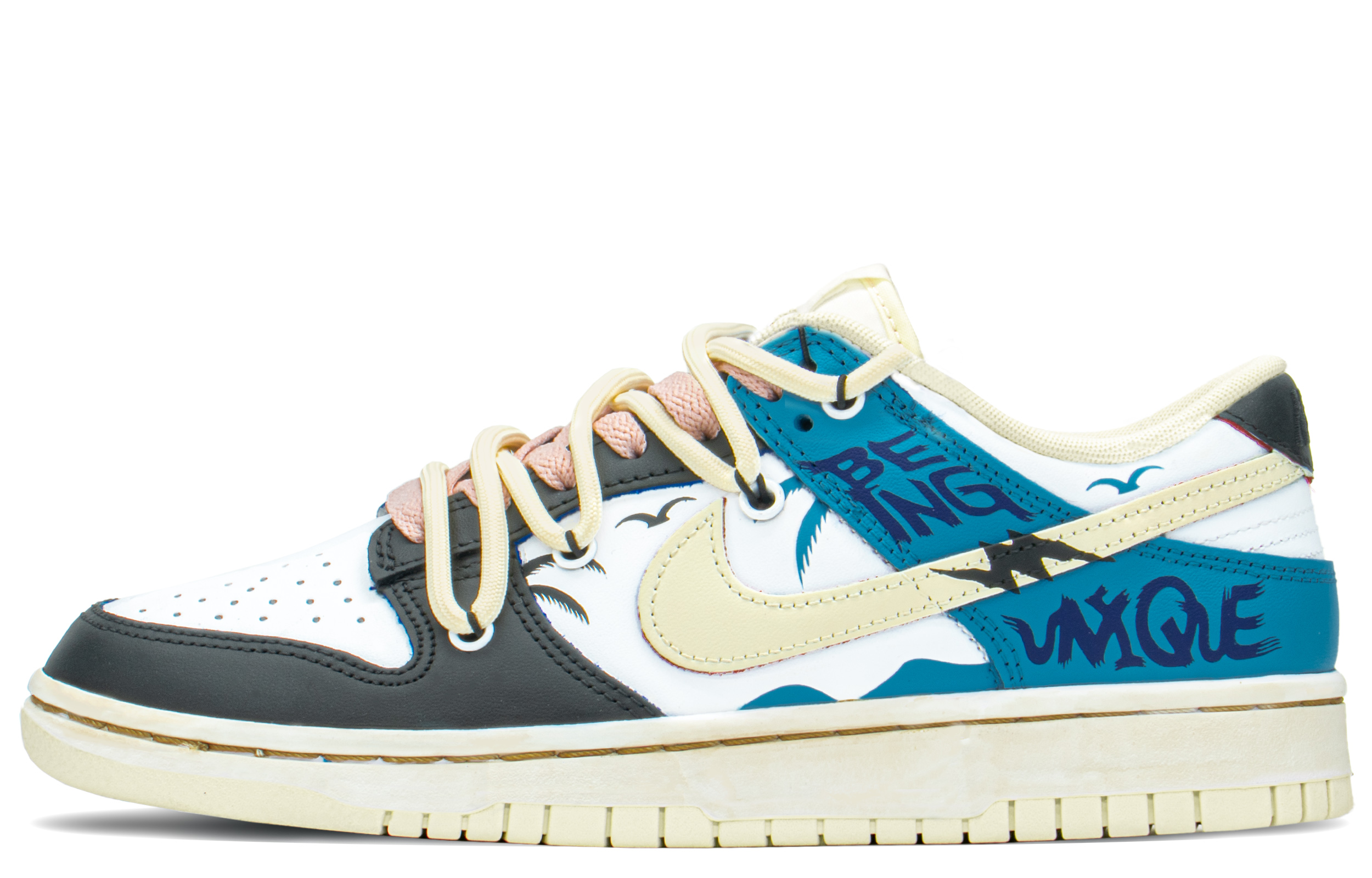 Buy 【定制球鞋】Nike Dunk Low FZBB 穿搭主題 海岸 解構 禮盒 做舊 風格 低幫 板鞋 男款 閃電藍