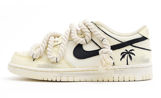 【定制球鞋】Nike Dunk Low 椰樹沙灘 粗麻繩打孔 做舊小眾 ins風 潮流 低幫 板鞋 GS 米色 Buy 【定制球鞋】Nike Dunk Low 椰樹沙灘 粗麻繩打孔 做舊小眾 ins風 潮流 低幫 板鞋 GS 米色