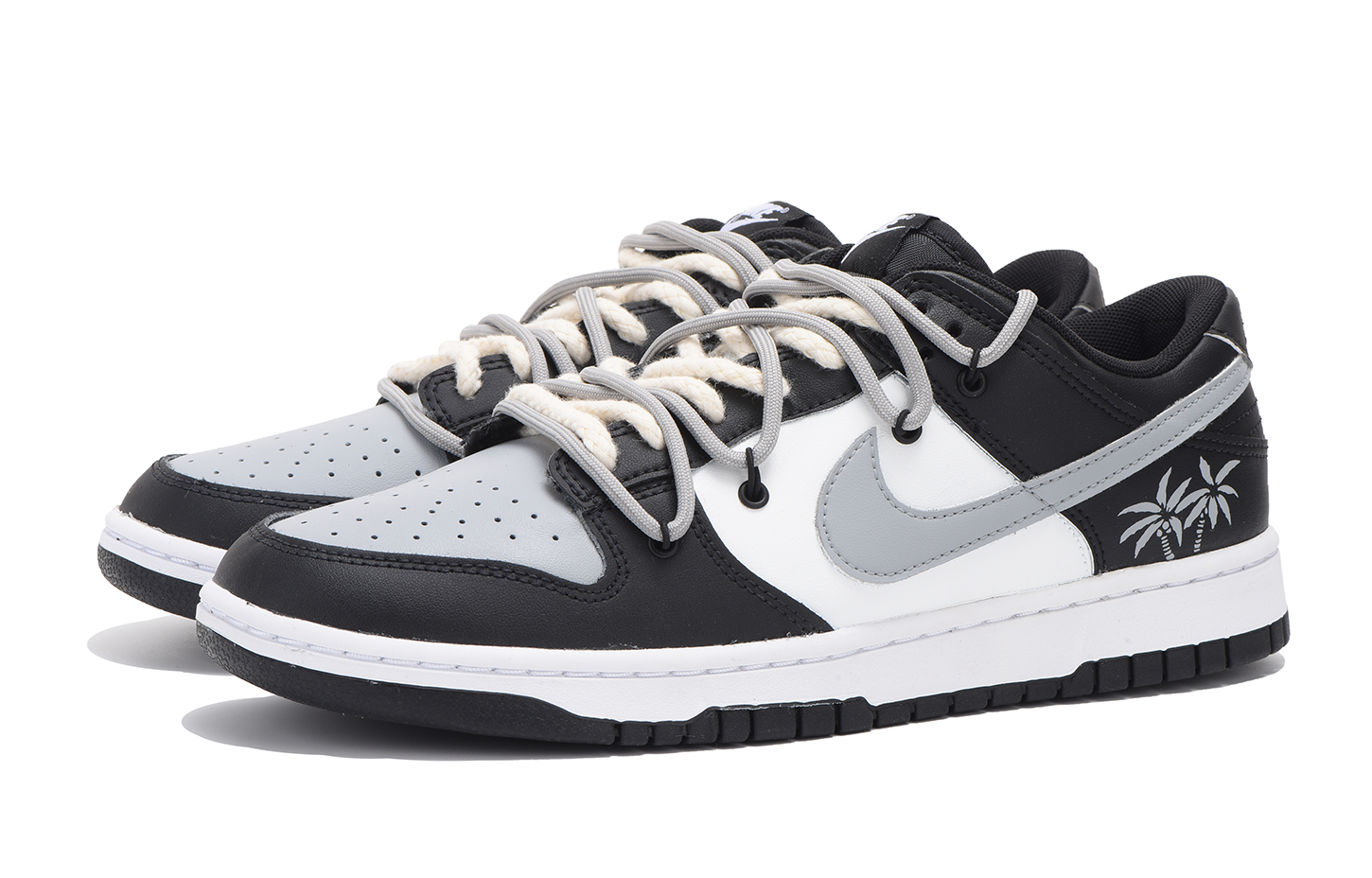 Lookbook [Kasut Custom] Nike Dunk Low 'Coconut Tree Deconstructed Hitam Putih Kelabu' DV0831-002(Team拾伍-男款灰椰子树三SBOX)