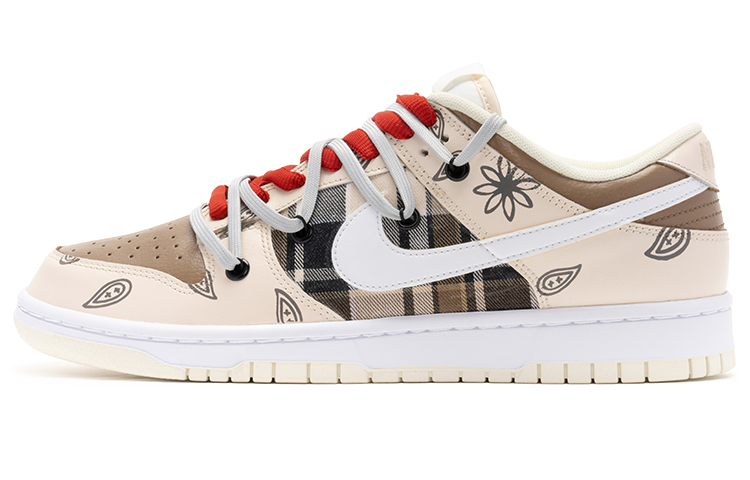 Buy [Custom Shoes] Nike Dunk Low 'Crane Cashew Flower Checks Deconstructed Double Laces - Brown White'