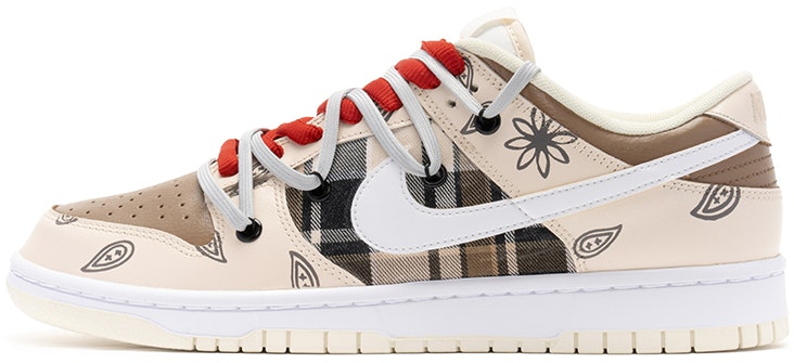 custom-shoes-nike-dunk-low-crane-cashew-flower-checks-deconstructed-double-laces-brown-white