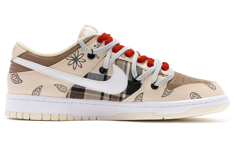 Order [Custom Shoes] Nike Dunk Low 'Crane Cashew Flower Checks Deconstructed Double Laces - Brown White'