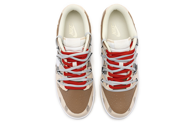 Shop [Custom Shoes] Nike Dunk Low 'Crane Cashew Flower Checks Deconstructed Double Laces - Brown White'