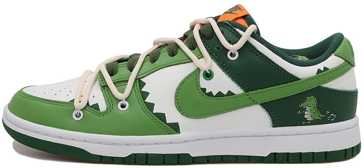 custom-shoes-nike-dunk-low-crocodile-deconstructed-white-green