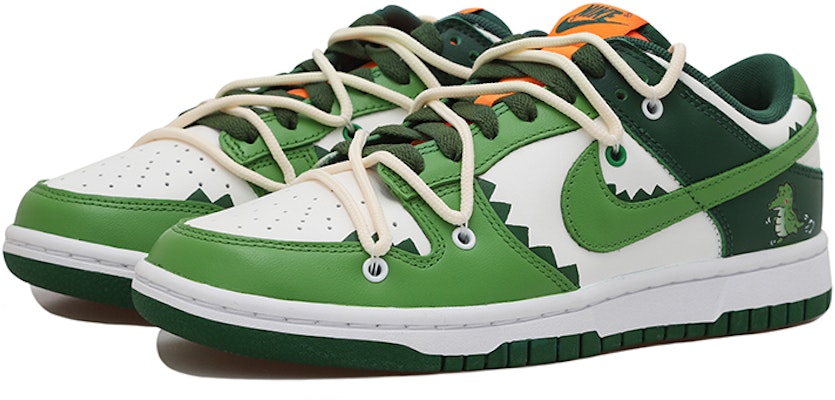 【定制球鞋】Nike Dunk Low 鱷魚 Q版 解構風 復古 低幫 板鞋 男款 白綠 Lookbook 【定制球鞋】Nike Dunk Low 鱷魚 Q版 解構風 復古 低幫 板鞋 男款 白綠
