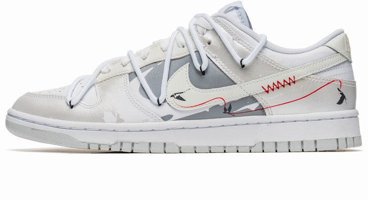 【定製球鞋】Nike Dunk Low 杜鵑 紅線 新中式 珠光銀 雙鉤 特殊鞋盒 低筒 板鞋 GS 灰白銀 Buy 【定製球鞋】Nike Dunk Low 杜鵑 紅線 新中式 珠光銀 雙鉤 特殊鞋盒 低筒 板鞋 GS 灰白銀