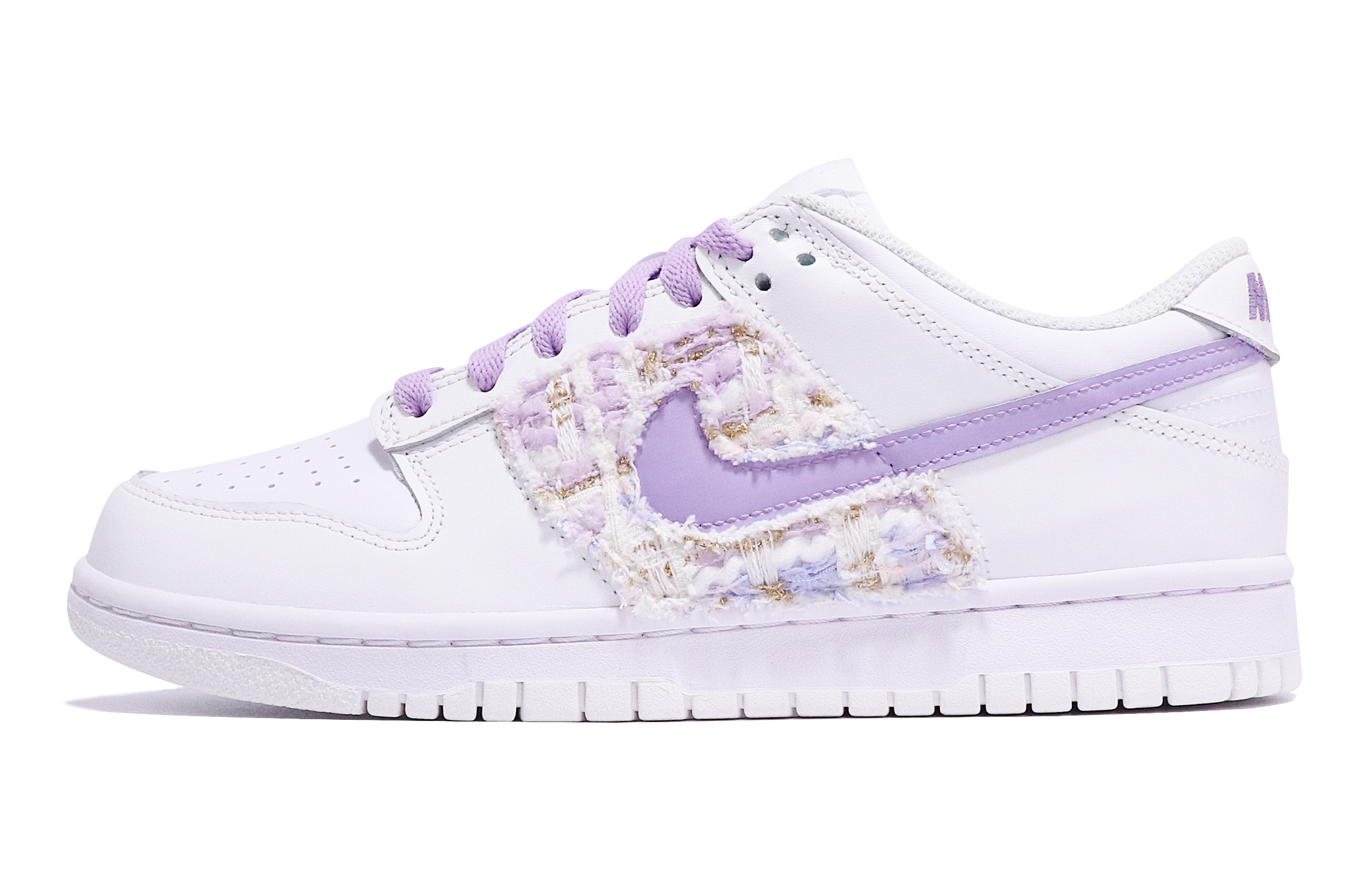 Buy 【定製球鞋】Nike Dunk Low 小香風 手工縫紉 貼布 復古 簡約 重工 低幫 板鞋 GS 白粉紫