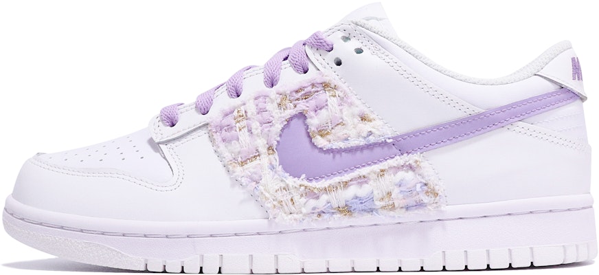 【定製球鞋】Nike Dunk Low 小香風 手工縫紉 貼布 復古 簡約 重工 低幫 板鞋 GS 白粉紫 Buy 【定製球鞋】Nike Dunk Low 小香風 手工縫紉 貼布 復古 簡約 重工 低幫 板鞋 GS 白粉紫
