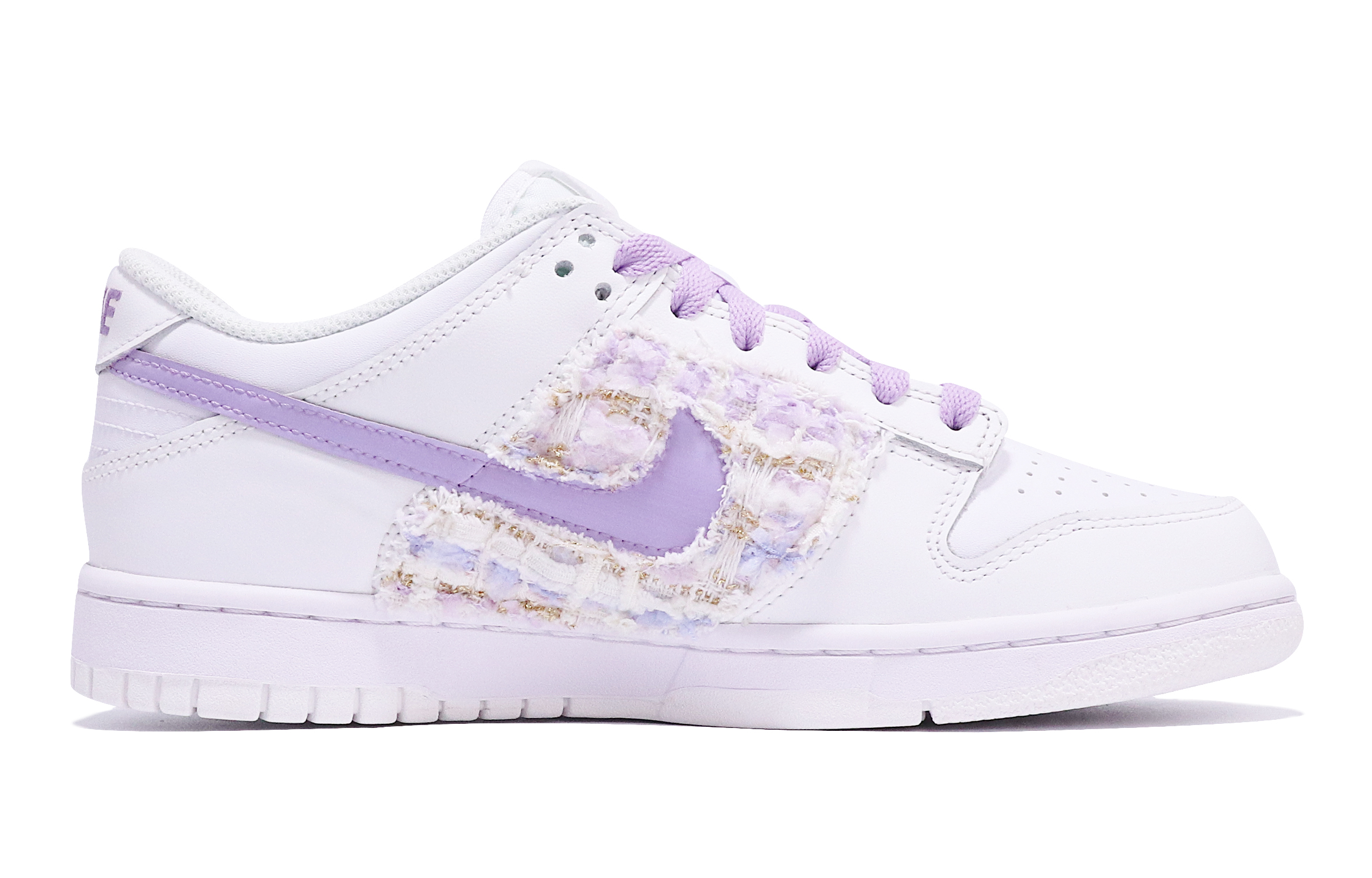 Order 【定製球鞋】Nike Dunk Low 小香風 手工縫紉 貼布 復古 簡約 重工 低幫 板鞋 GS 白粉紫