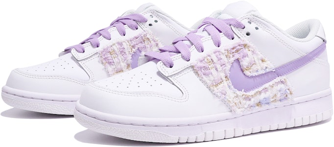 【定製球鞋】Nike Dunk Low 小香風 手工縫紉 貼布 復古 簡約 重工 低幫 板鞋 GS 白粉紫 Lookbook 【定製球鞋】Nike Dunk Low 小香風 手工縫紉 貼布 復古 簡約 重工 低幫 板鞋 GS 白粉紫