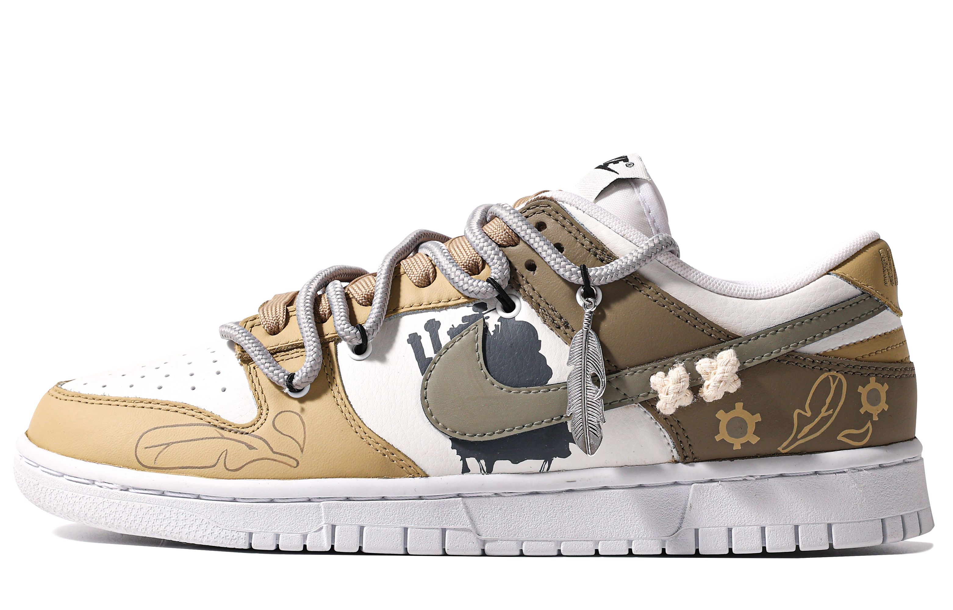 Buy [Sneakers Custom] Nike Dunk Low 'Custom Da Vinci Putih Coklat Kuning' DJ6188-101(TeamM-男款烂漫苦旅S-BOX)