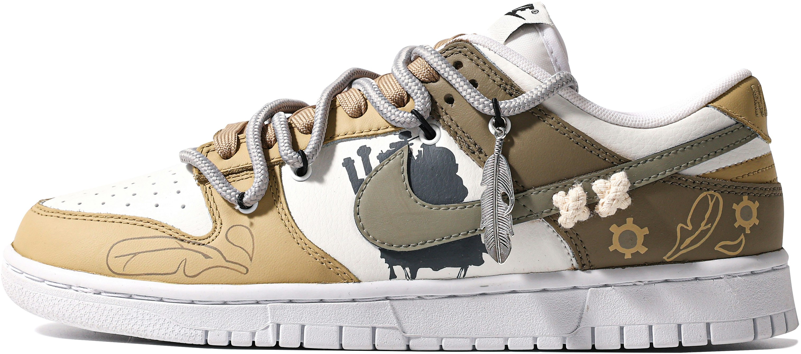 custom-shoes-nike-dunk-low-custom-da-vinci-white-brown-yellow