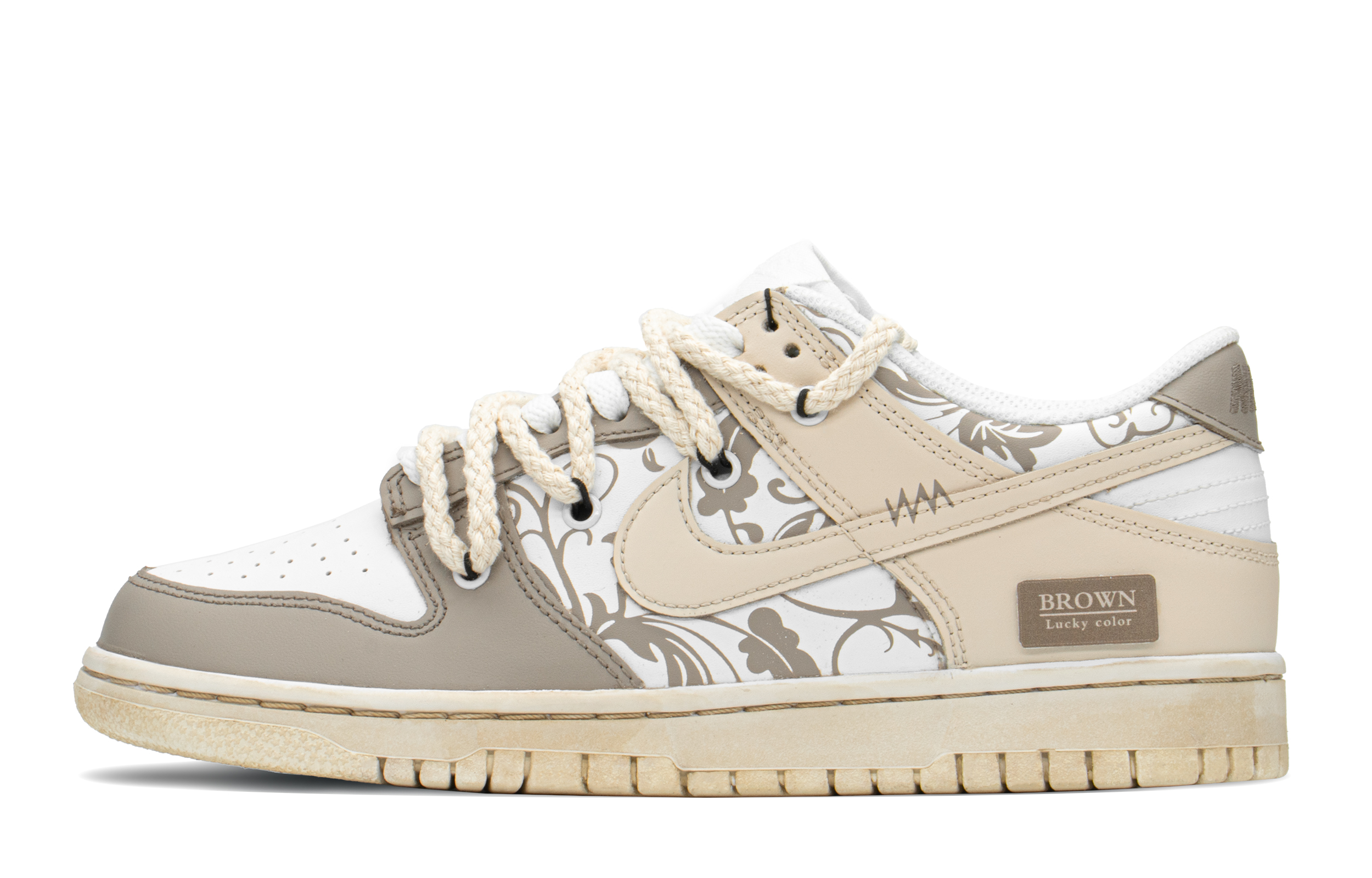 Buy [定制鞋子] 耐克Dunk低帮‘复古手绘花卉棕白色’ DH9765-100(TeamA-DK复古花纹S-BOX)