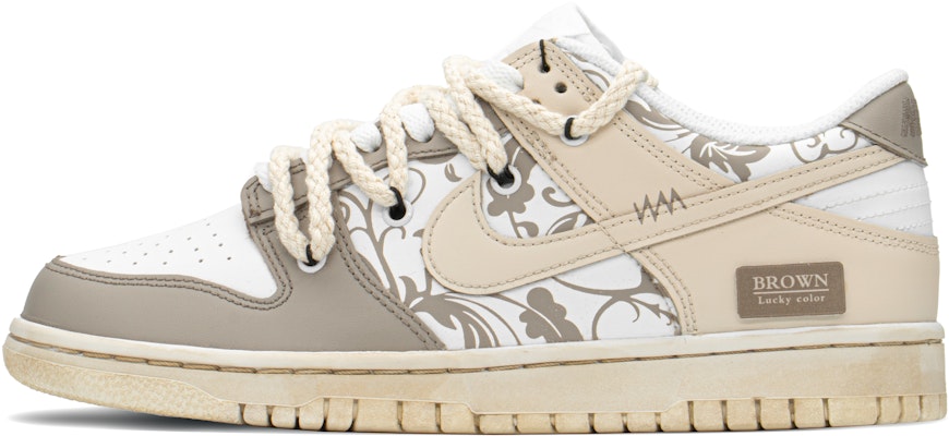 【定制球鞋】 Nike Dunk Low FZBB 復古花紋 手繪噴繪 特殊禮 低幫 板鞋 GS 棕白 Buy 【定制球鞋】 Nike Dunk Low FZBB 復古花紋 手繪噴繪 特殊禮 低幫 板鞋 GS 棕白