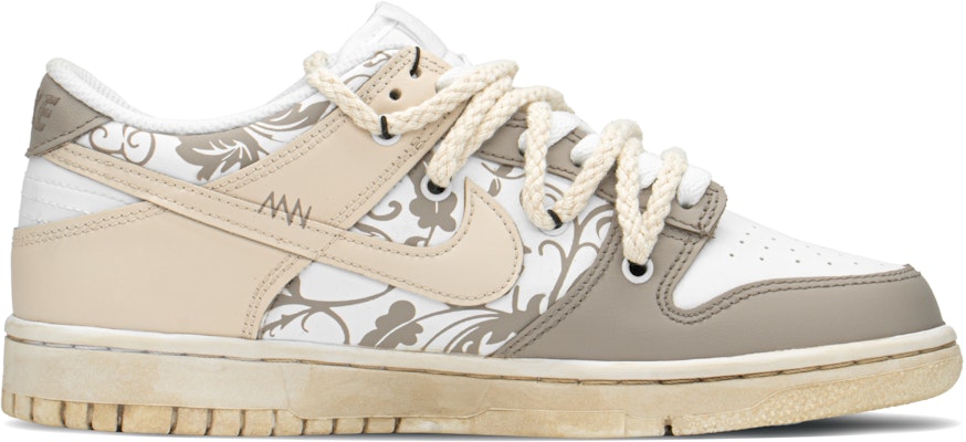 【定制球鞋】 Nike Dunk Low FZBB 復古花紋 手繪噴繪 特殊禮 低幫 板鞋 GS 棕白 Order 【定制球鞋】 Nike Dunk Low FZBB 復古花紋 手繪噴繪 特殊禮 低幫 板鞋 GS 棕白